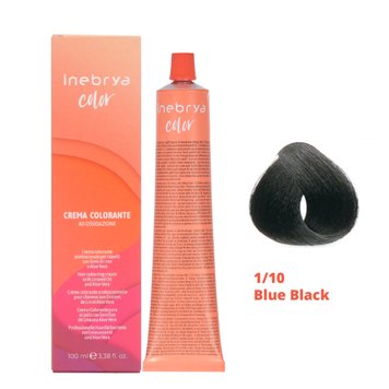 1/10 Крем-фарба для волосся INEBRYA COLOR Синьо-чорний, 100 мл на насінні льону і алое вера