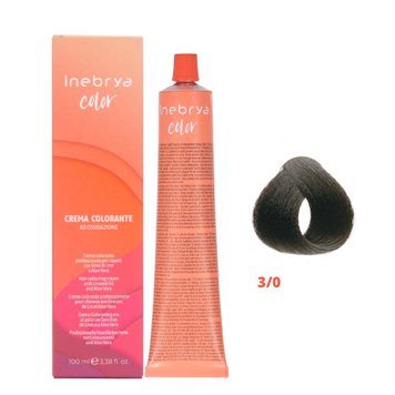 3/0 Крем-фарба для волосся INEBRYA COLOR - Темний каштан, 100 мл на насінні льону і алое віра
