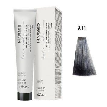 9/11 Фарба для волосся Kaaral Maraes Vegan Permanent Hair Color - Дуже світлий інтенсивний попелястий блондин, 100 мл