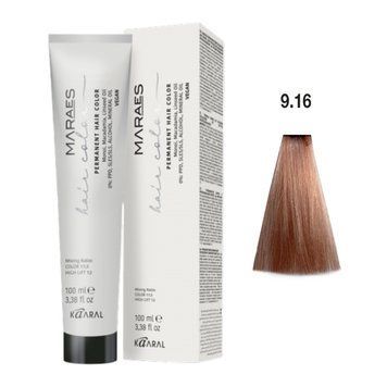 9/16 Фарба для волосся Kaaral Maraes Vegan Permanent Hair Color - Дуже світлий блондин попелясто-рожевий, 100 мл