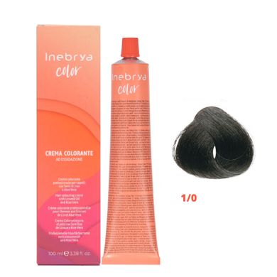 1/0 Крем-фарба для волосся INEBRYA COLOR - Чорний, 100 мл на насінні льону і алое віра