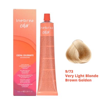 9/73 Крем-фарба для волосся INEBRYA COLOR - Блондин коричневий золотий, 100 мл на насінні льону